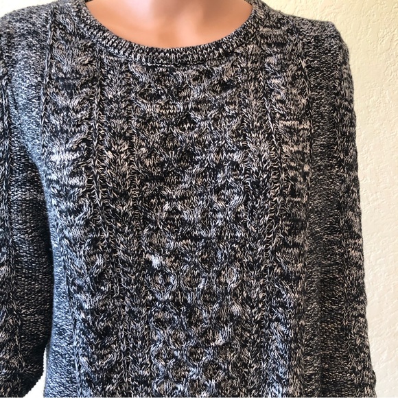 Gap Women’s Size L Black/White Cable Knitted Warm Sweater Long Sleeves Elastic - Picture 5 of 16